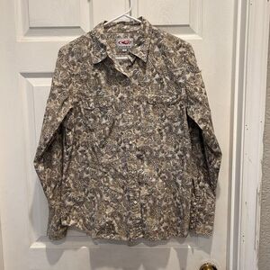 Roper Womens Large Pearl Snap‎ Button Up Western Style Shirt Beige Paisley Rodeo